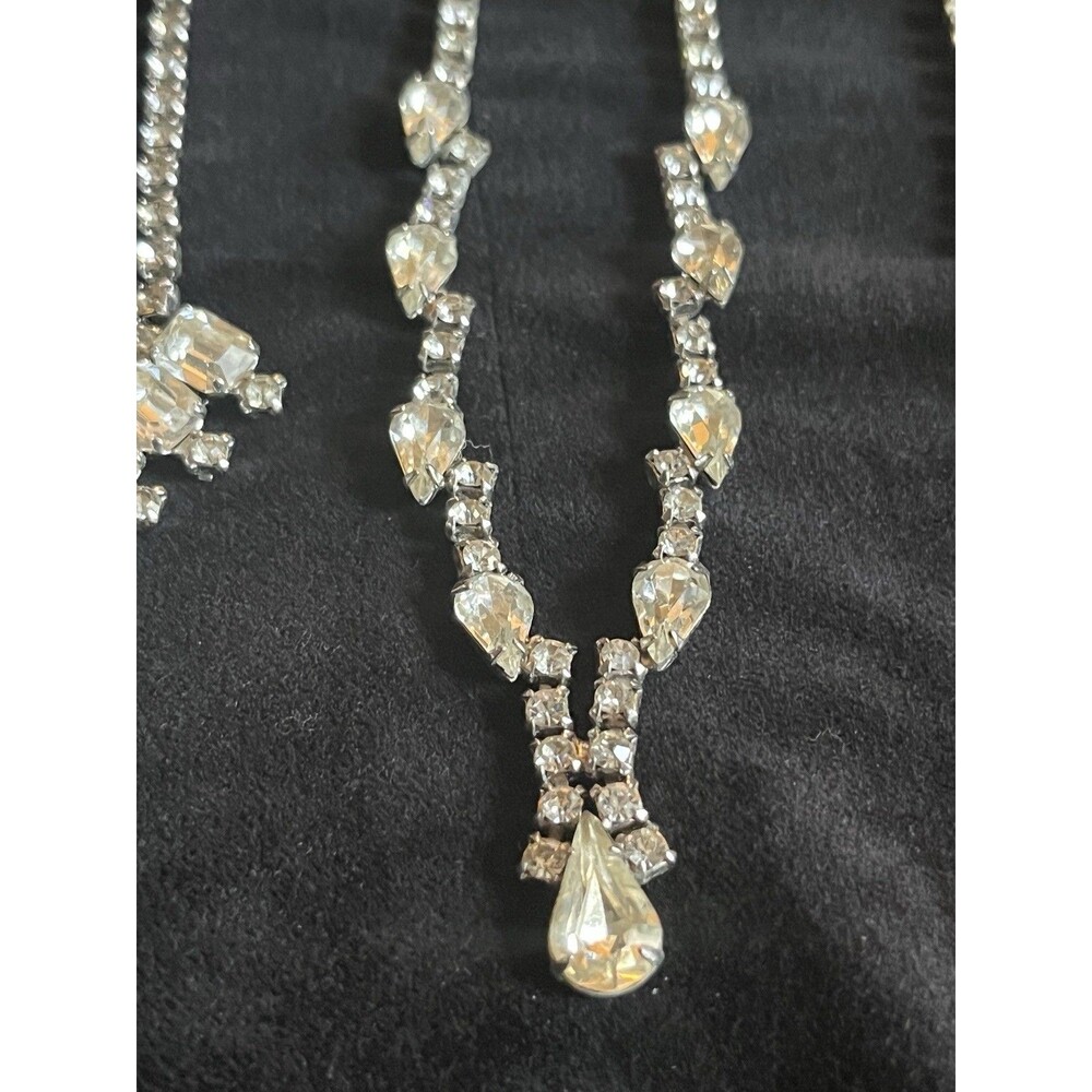 Vintage Rhinestone Necklace Lot Bridal Gatsby Prom Costume Jewelry Set Pear-drop - Picture 4 of 9